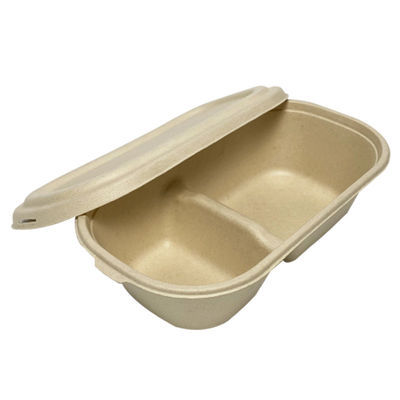 850ml 1000ml βιοδιασπάσιμο βαγάσσης εμπορευματοκιβώτιο μικροκυμάτων επιτραπέζιου σκεύους Greaseproof με το καπάκι