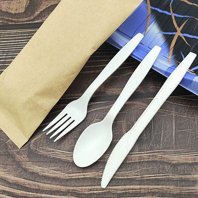 6inch το βιοδιασπάσιμο Cornstarch επιτραπέζιο σκεύος τύλιξε χωριστά το μίας χρήσης σύνολο μαχαιροπήρουνων
