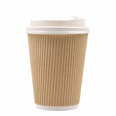Ανακυκλώσιμος 12oz Kraft τοίχος Tripple φλυτζανιών εγγράφου κυματισμών 90MM CP PLA για τον καφέ